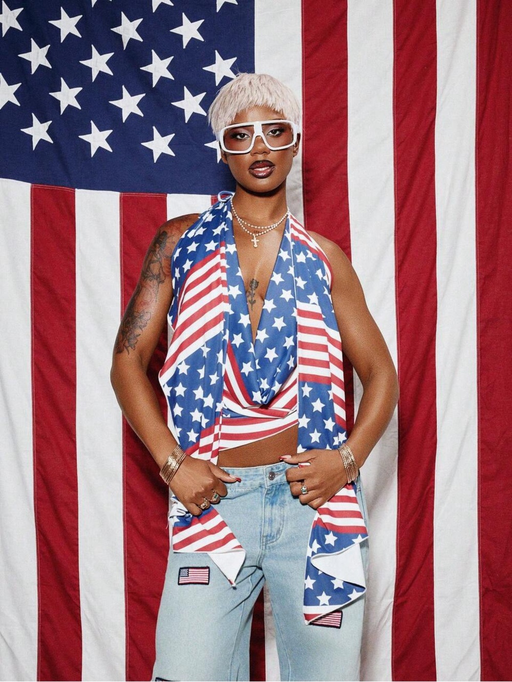 Missguided Star-Spangled Halter Scarf Top - Blue/Red